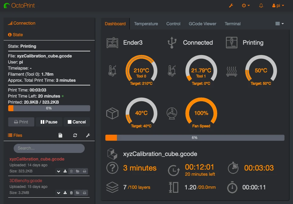 OctoPrint-Dashboard 界面截图