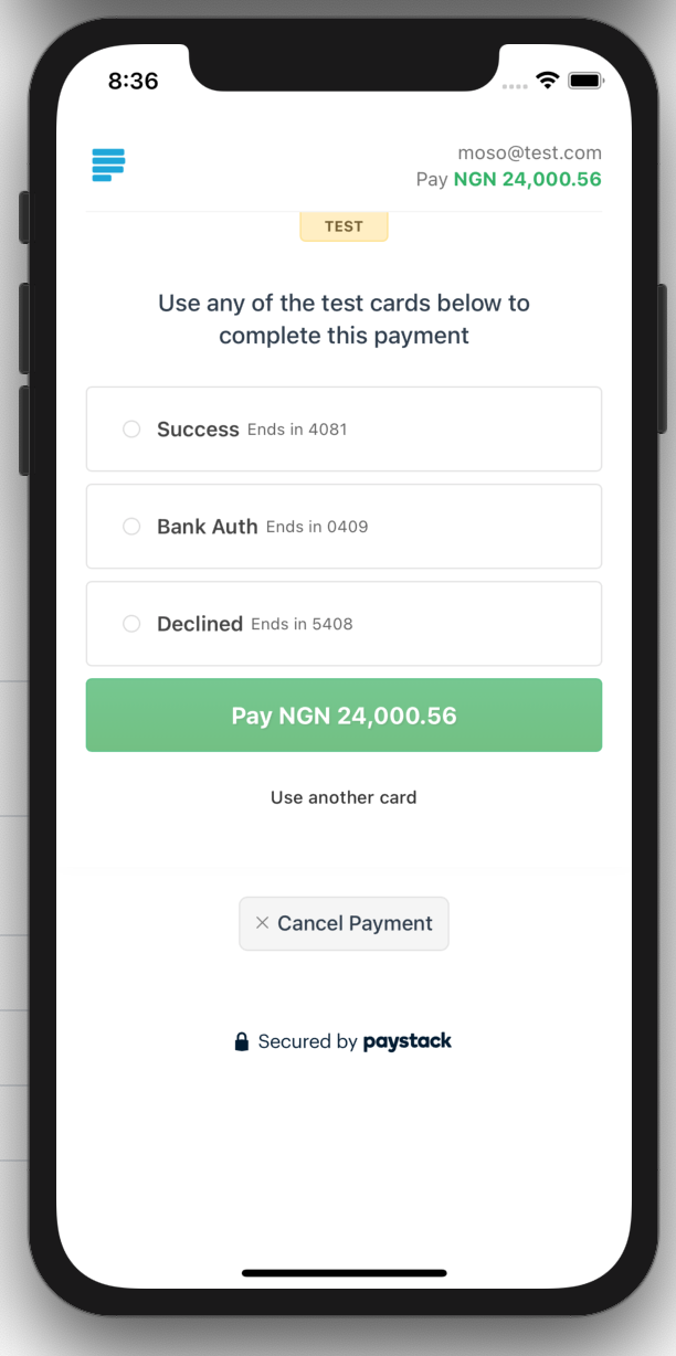 React-Native-Paystack-WebView 主界面