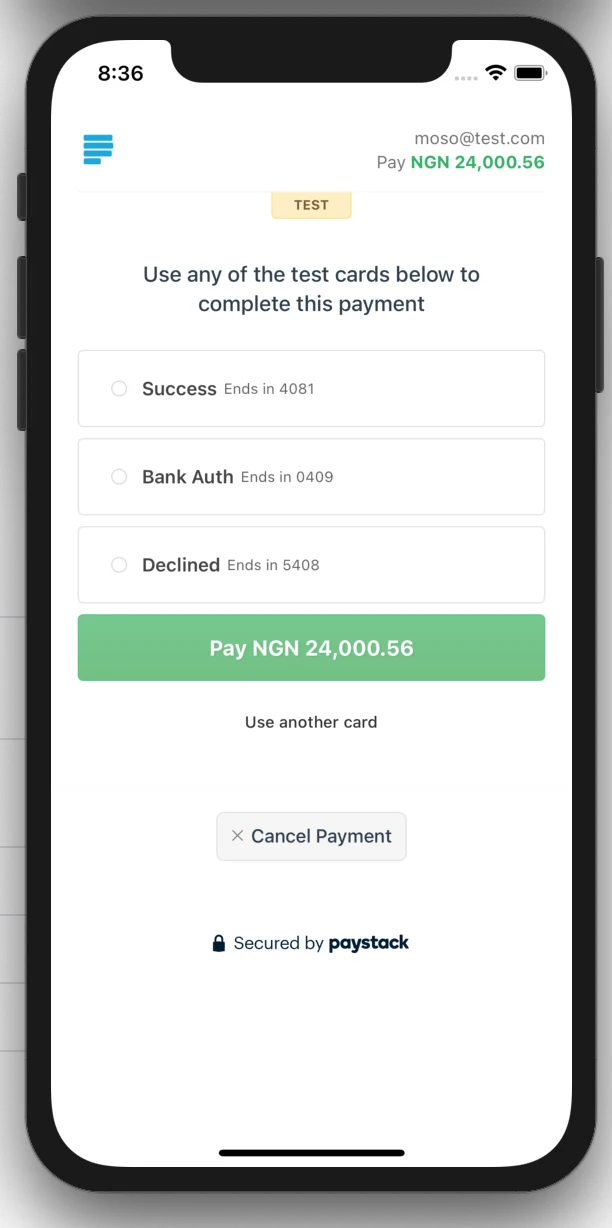 React-Native-Paystack-WebView 主界面