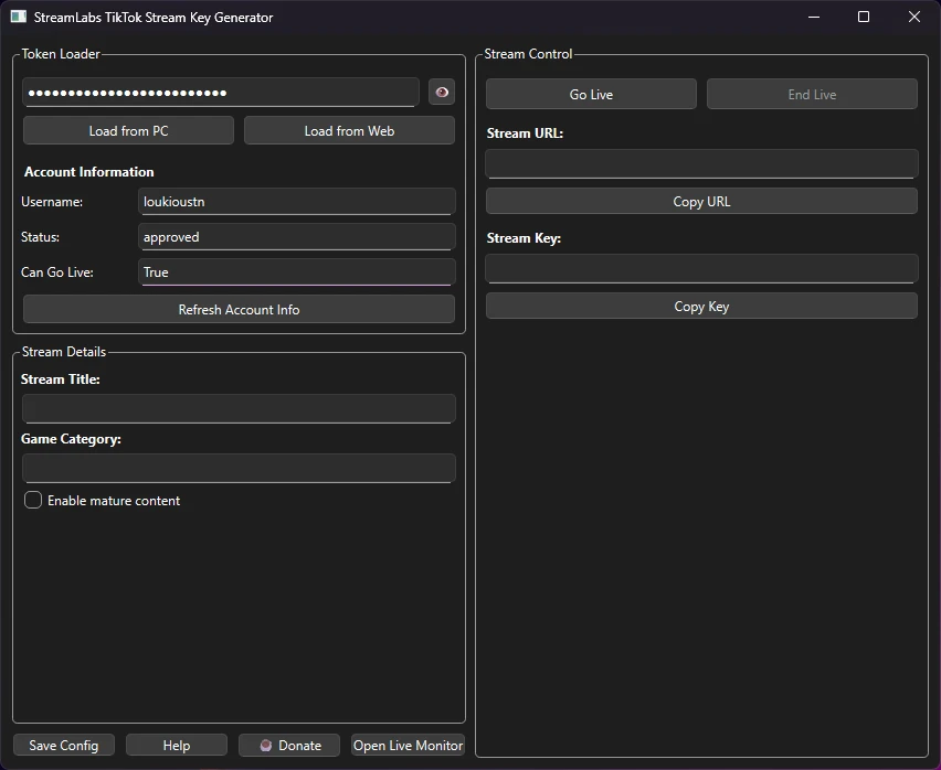 StreamLabsTikTokStreamKeyGenerator 界面截图