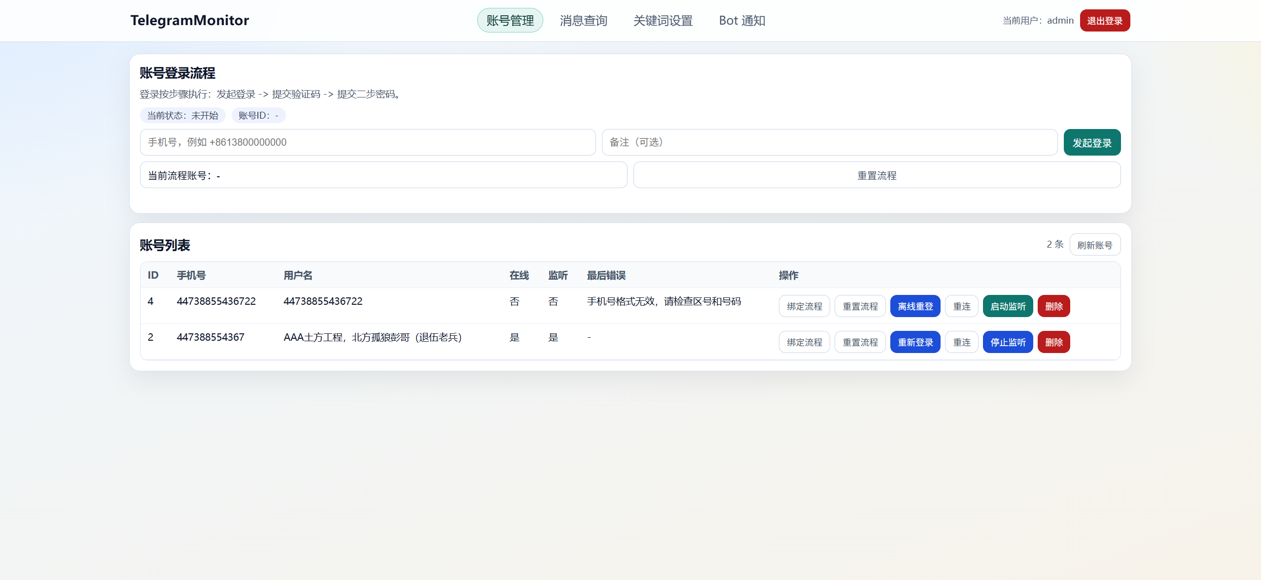 TelegramMonitor 界面截图