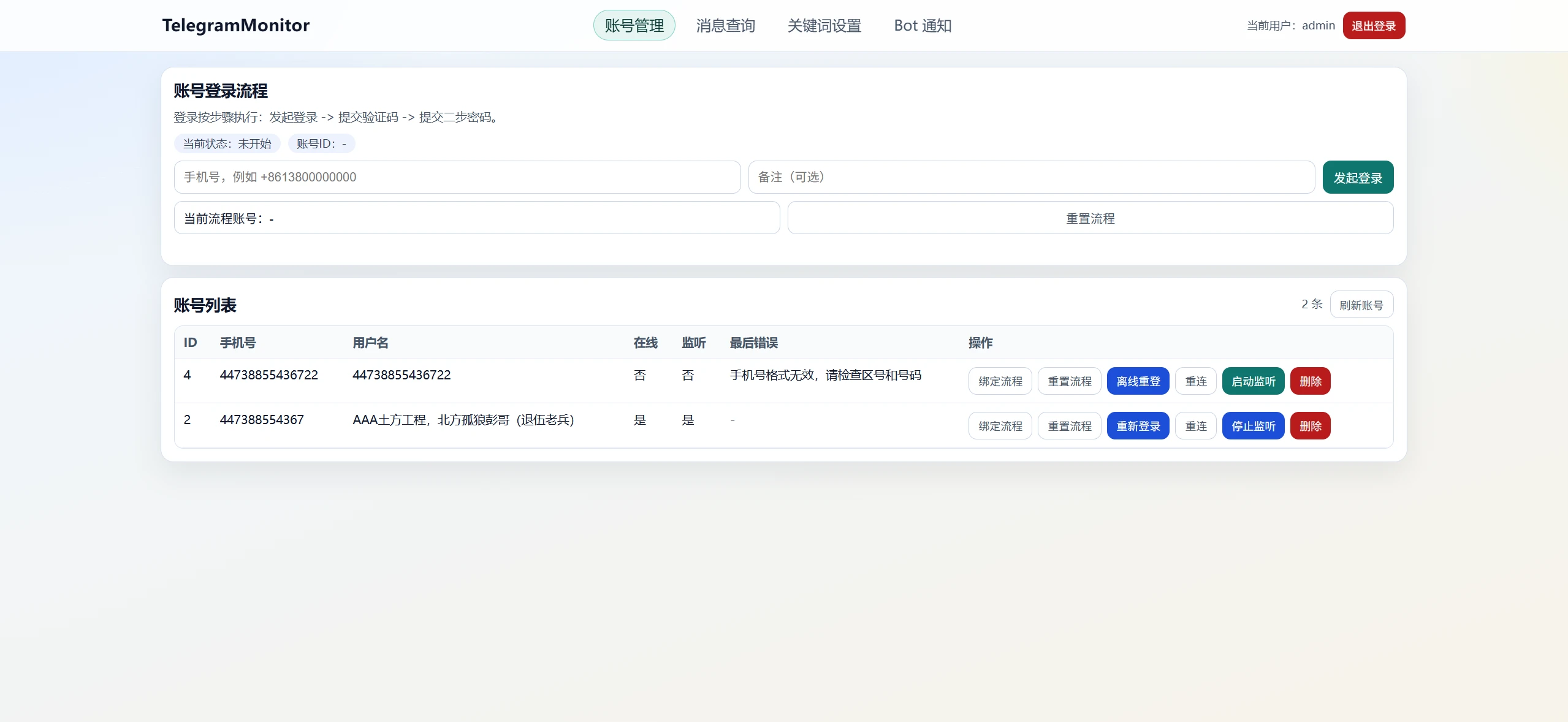 TelegramMonitor 界面截图