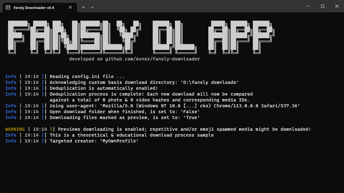 fansly-downloader 主界面