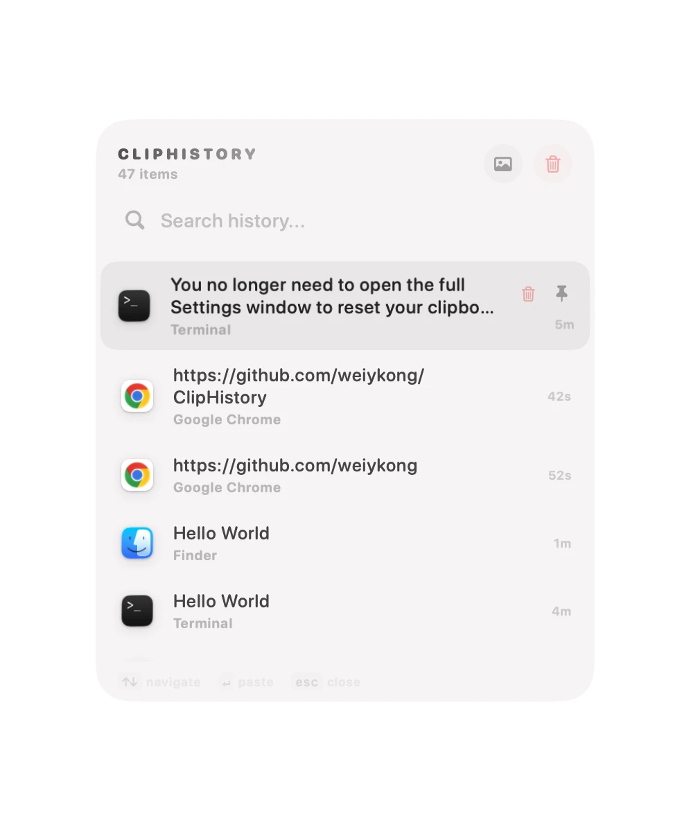 ClipHistory 界面截图