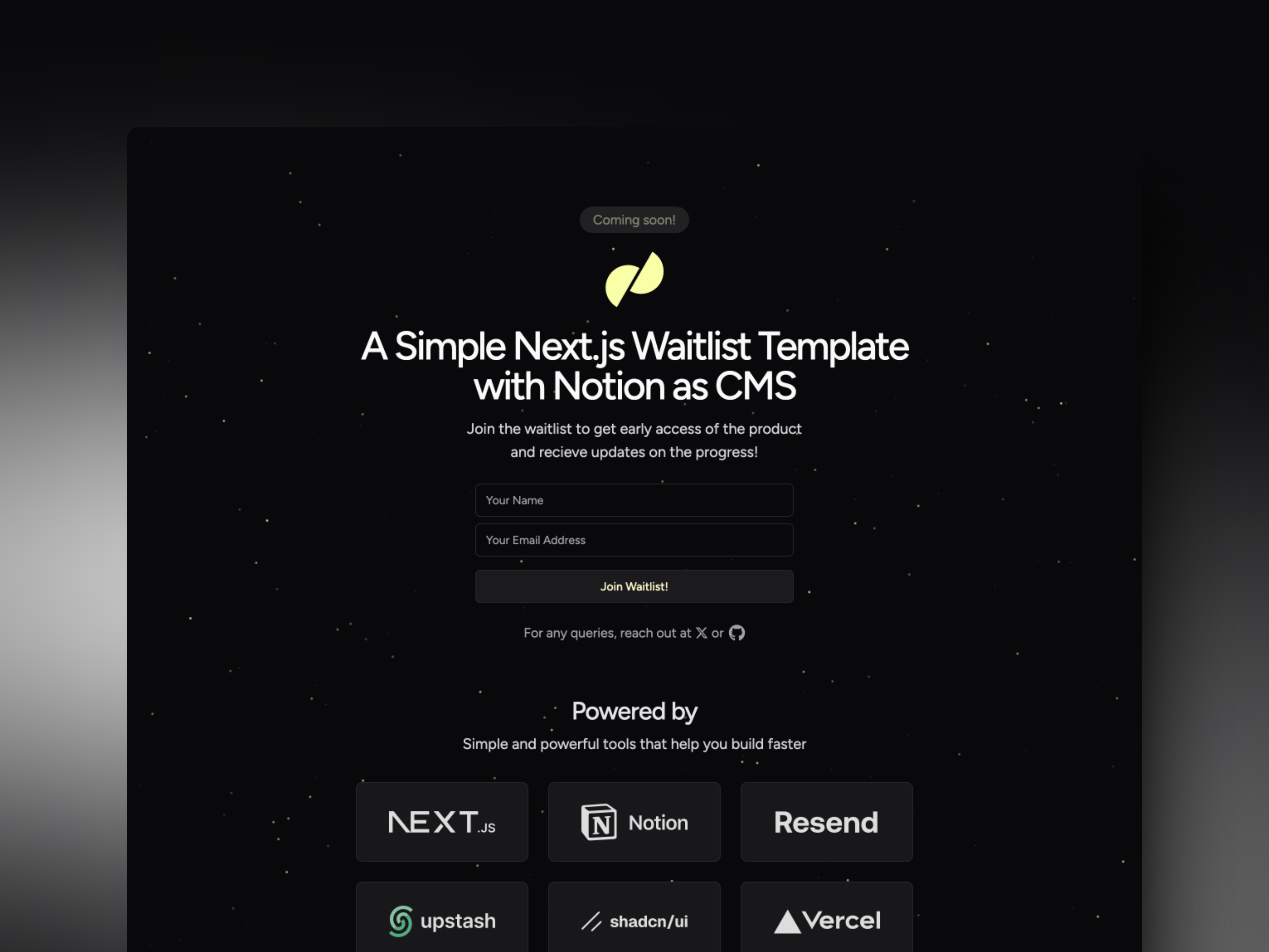 nextjs-notion-waitlist-template 主界面