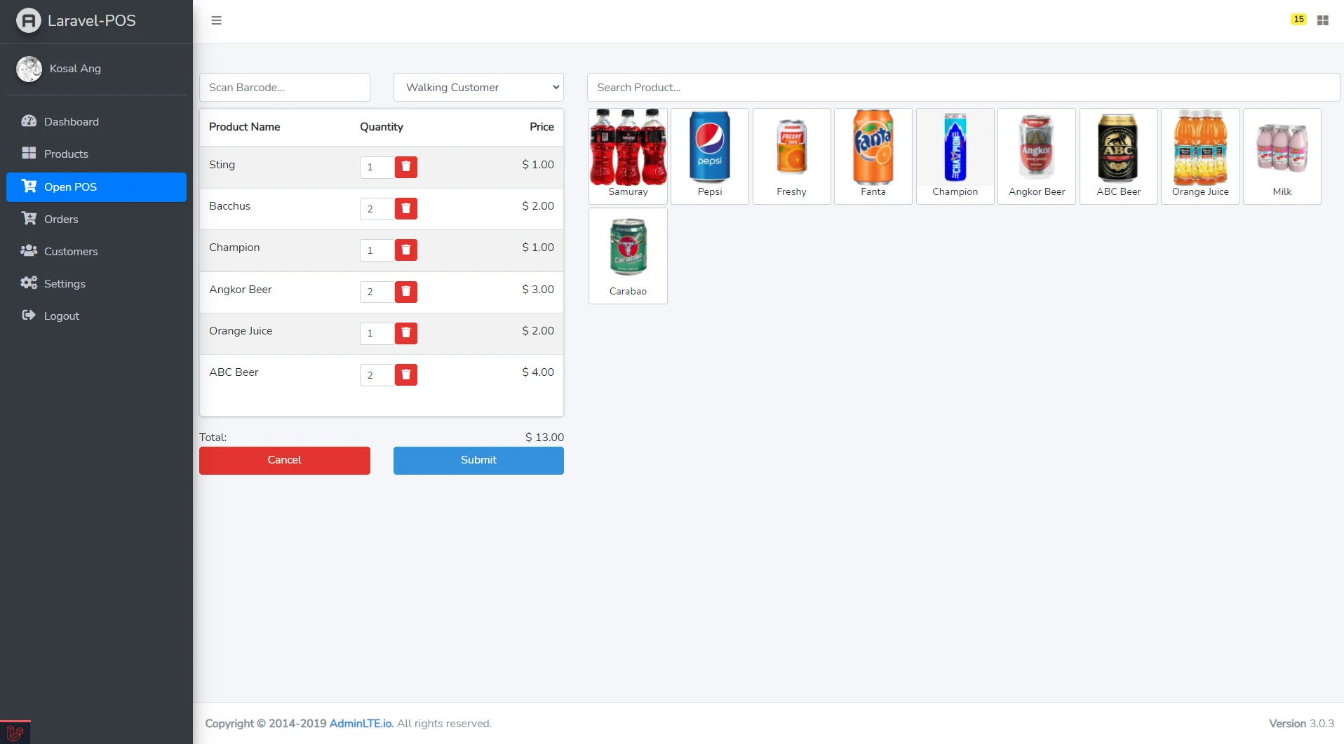 laravel-pos 界面截图