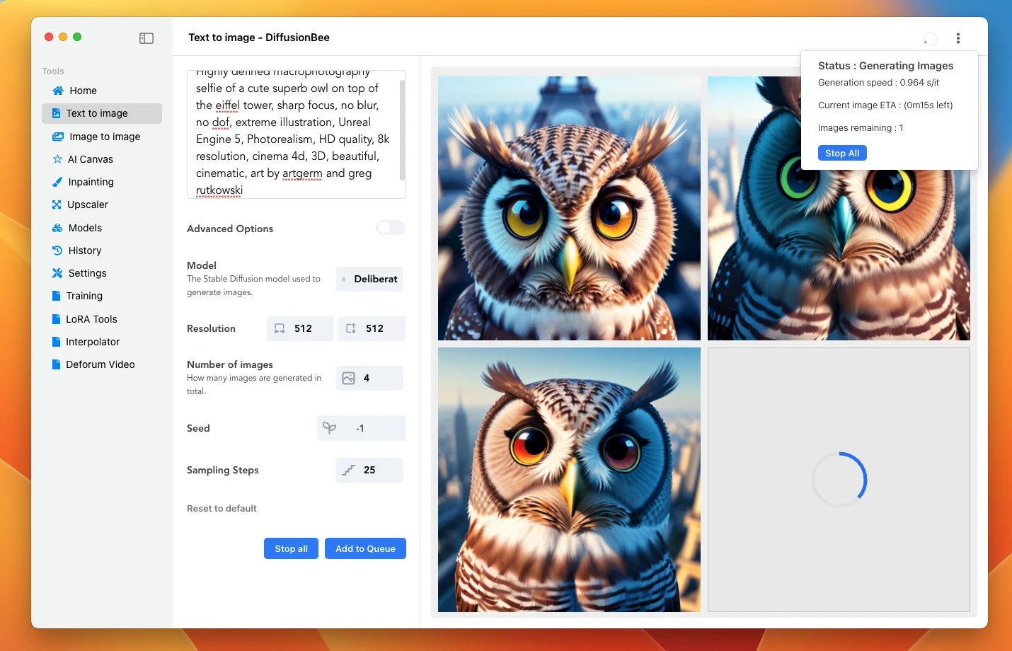 diffusionbee-stable-diffusion-ui 界面截图