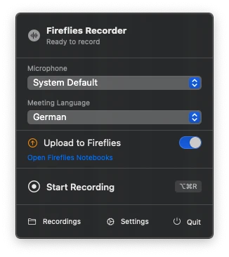 fireflies-recorder-macos 主界面