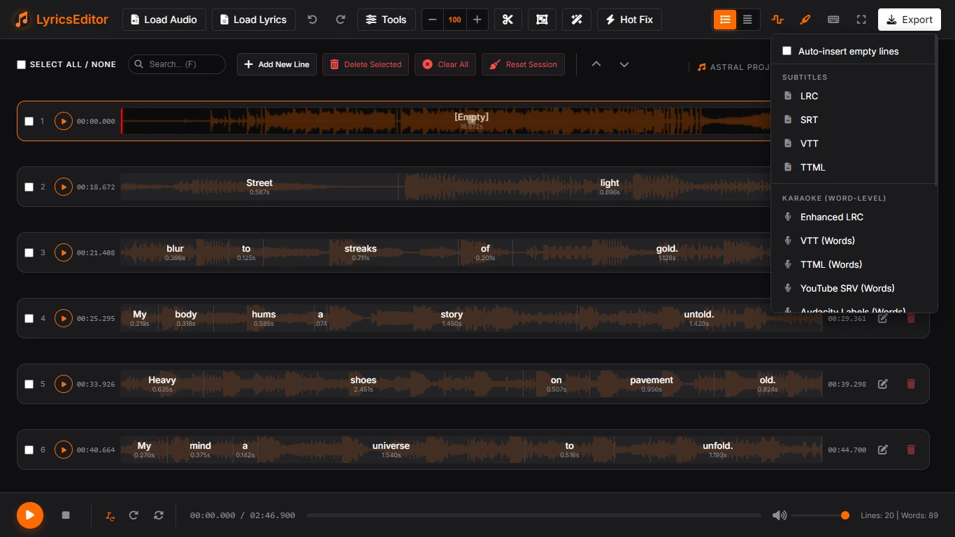 lyricseditor 界面截图